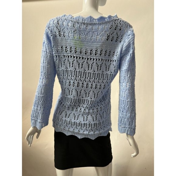 White Stag Knit Sweater Size 10 Love You Blue Acrylic Open Weave - Picture 16 of 16